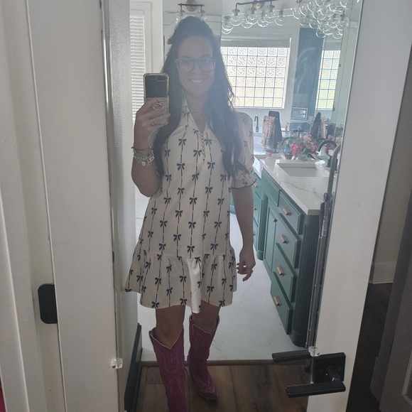 Dresses & Skirts - Stylish Cream Dress with Black Pattern